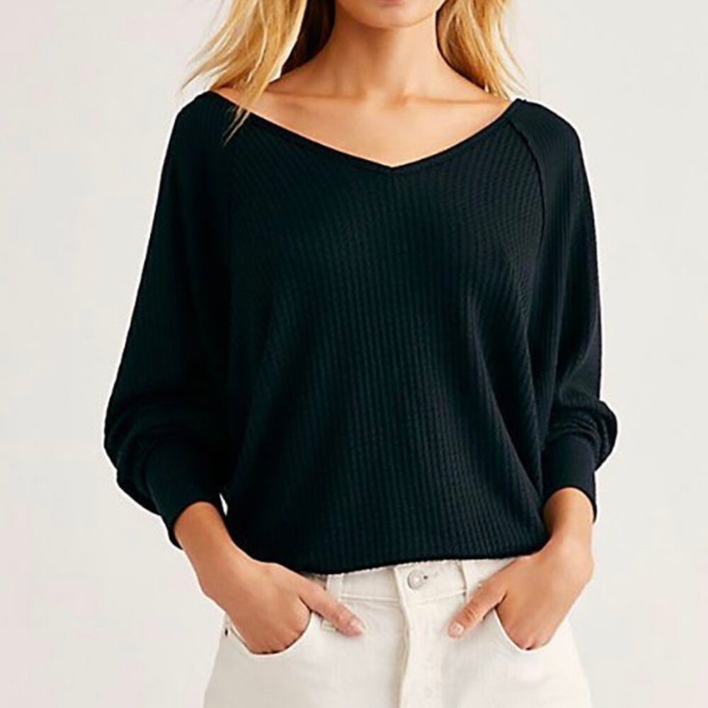 NWT Free People Santa Clara Long Dolman Sleeve Thermal Top Black Size Medium